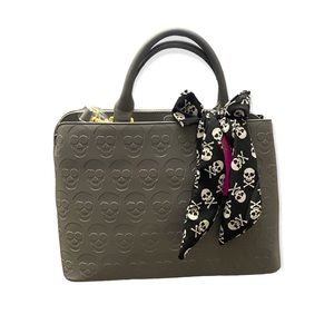 Betsey Johnson Skull Satchel Bag Charcoal Gray